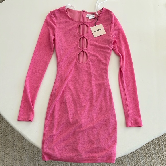New Superdown pink long sleeve Pamela cut out dress XS - Picture 2 of 4
